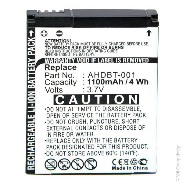 Batterie lithium-ion pour camera gopro 3.7v 1100ma  44,35mm (l) x 36,3mm (l) x 8,75mm (h)