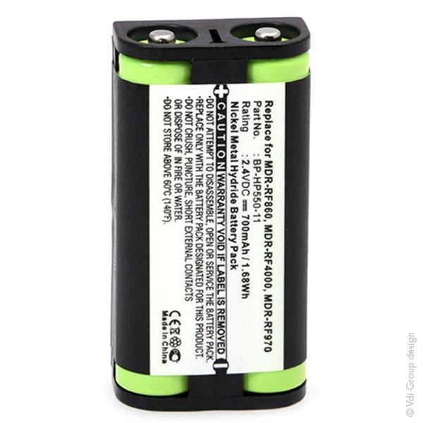 Batterie ni-mh 2.4v 700ma 46mm (l) x 23mm (l) x 11mm (h) pour casque sony