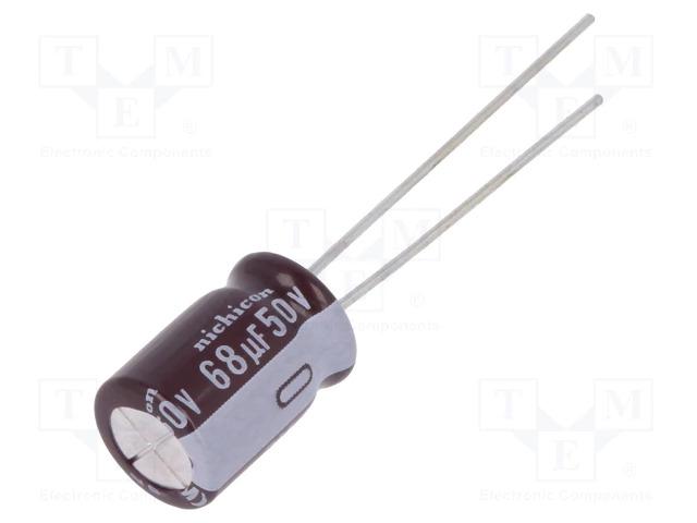 Condensateur électrolytique haute qualité nichicon low esr 68uf 50vdc Ø8x11.5mm 105°c