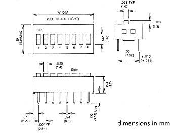 Interrupteur dip 8 positions pas 2.54mm 50ma/12vdc