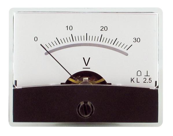 Voltmètre analogique de tableau 30vcc / 60 x 47mm avec miroir classe 2,5