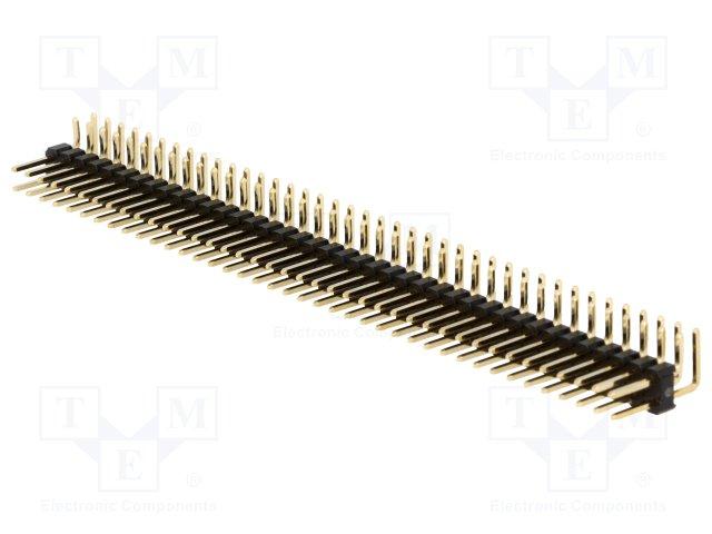 Barrette male/male secable coude 90° 2 x 40 broches pas 2.54mm 11.6mm 3a 500v