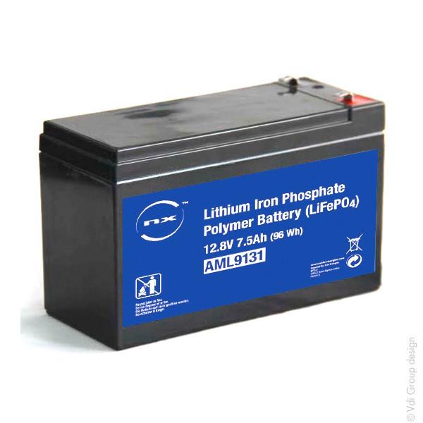 Batterie lithium fer phosphate (lifepo4) 12v 7.5a 151 x 65 x 95mm