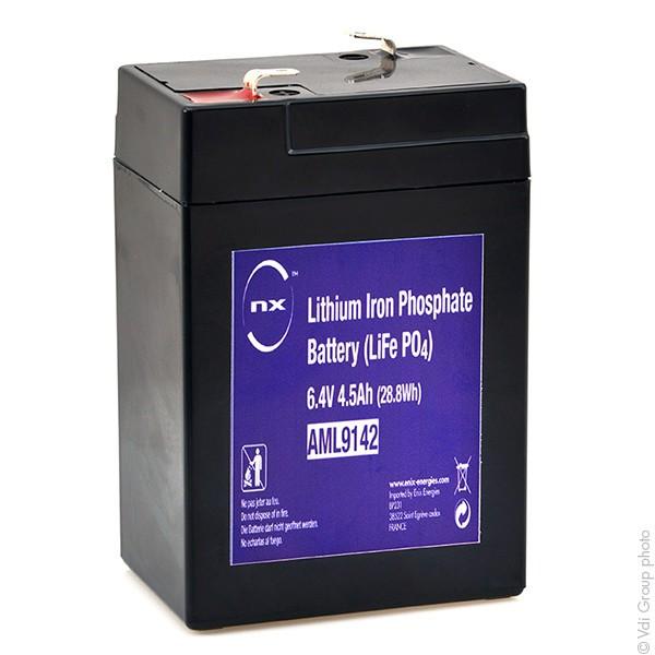 Batterie lithium fer phosphate (lifepo4) 6v 4.5a 70x47x107mm