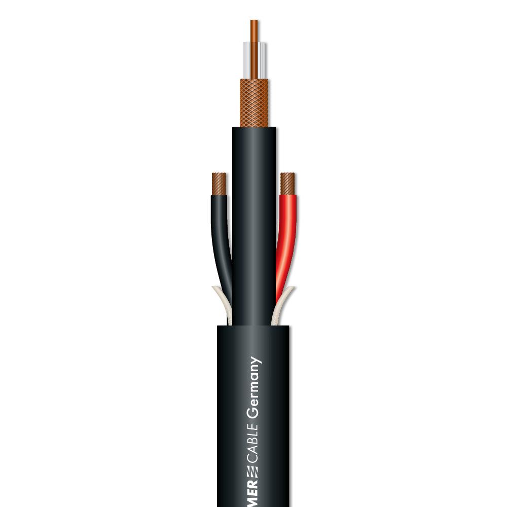 Câble coaxial 75 ohms d=6.2mm noir + alimentation 12/24v 0.75mm2 l=1m / sommercable