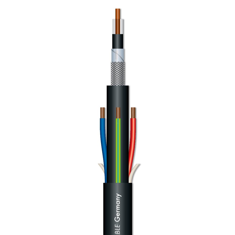 Câble coaxial 75ohm d=6.2mm noir + câble alimentation secteur 3 x 0.75mm2 l =1m