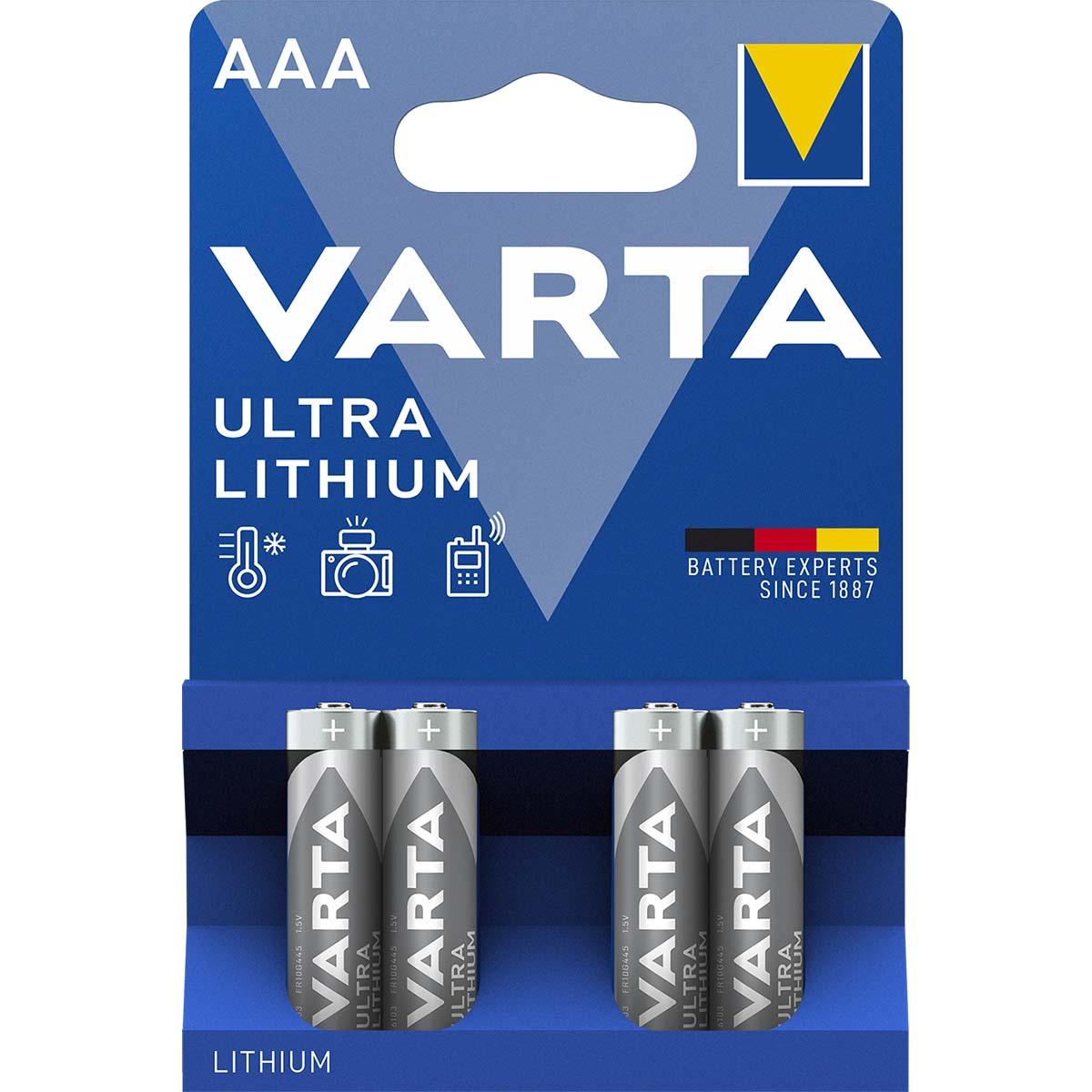 Pile varta au lithium aaa (r03) 1.5v 1100mah blister de 4 pièces