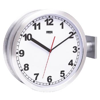 Horloge de gare double 38 cm analogiques argent/blanc