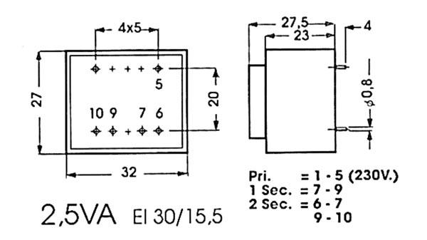 Transformateur moule  2.5va  1 x 24v / 1 x 0.104a