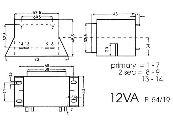 Transformateur a cosses 12va 2 x 6v / 2 x 1.000a