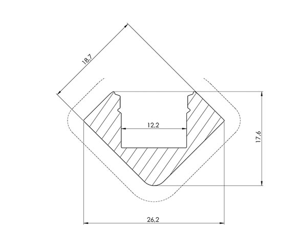 Profile alu pour flexible led  2m angle 45° h 17mm