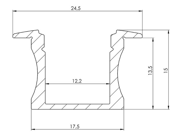 Profile alu pour flexible led slim droit a encastrer 2m h 15mm