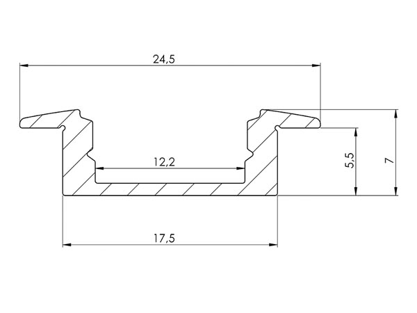 Profile alu pour flexible led 3m slim a encastrer h 7mm
