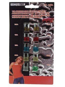 Blister 10 fusibles auto petit modèle type fast 2 de 7.5/10/15/20a et 1 de 25/30a
