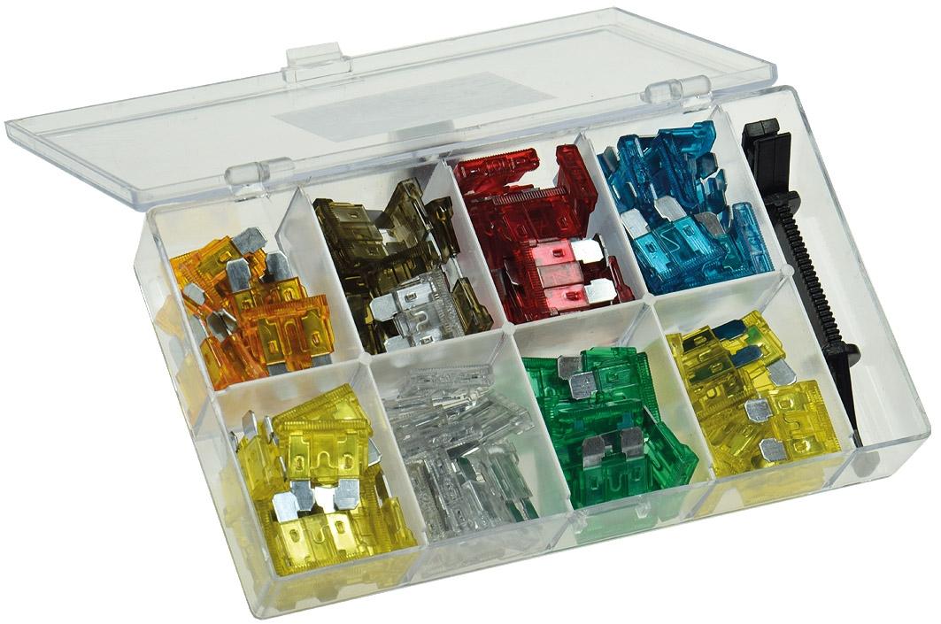 Assortiment de fusibles plats pour voiture avec boîte d'assortiment, 100 pièces