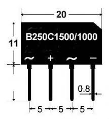Pont redresseur 250v 1.5a patte en ligne ~+~-