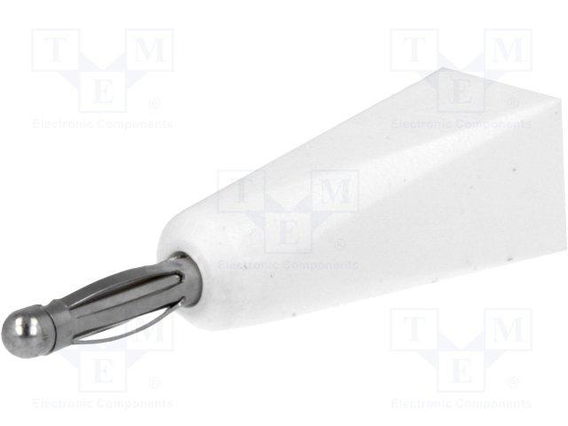 Fiche banane mâle 2.0mm  -  cat1  60vdc 5a -  a souder - blanche -
