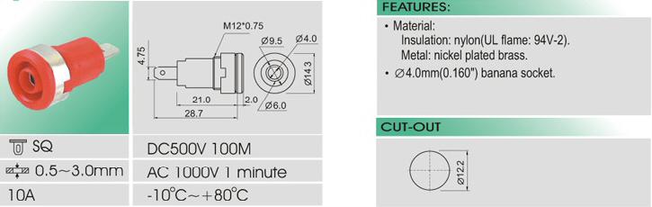 Fiche banane femelle chassis 4mm - de sécurité - en61010 - cat3   500v 10a - verte -
