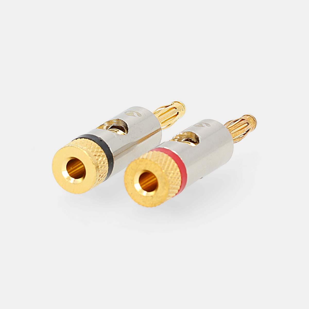 Fiche bananes mâle 4mm haute qualité / plaqué or / blister de 2 pièces