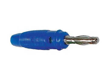 Fiche banane mâle 4.0mm  - cat1  60vdc 36a - avec reprise transversale -  a visser pour cable 1.5mm2 - bleue -