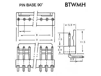 Connecteur coudé avec câble pour ci - mâle - 10 contact lot de 5