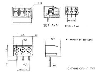 Bornier à vis 2 plots horizontal 24a/ 250v pas 5 mm lot de 5 pièces