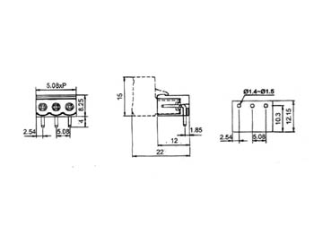 Bornier enfichable 2 plots mâle ci coudé pas 5.08mm lot de 5 pièces