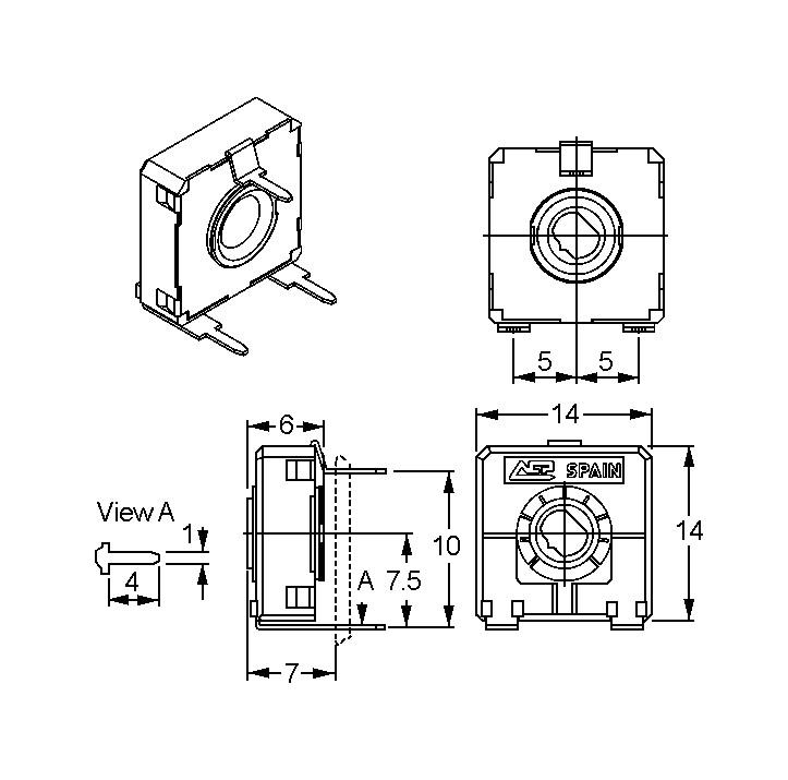 Resistance ajustable monotour horizontale carbonne 0.25w 25 kohms (grand modele)
