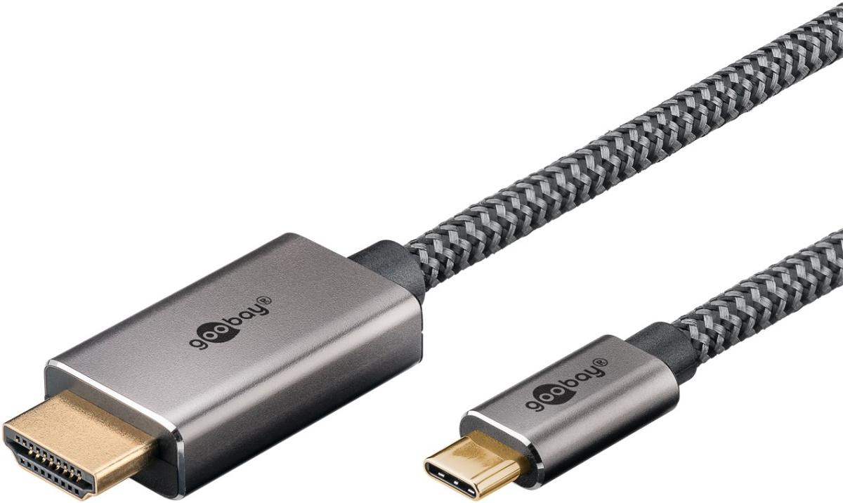 Cable usb-c 3.2 vers hdmi 4k@60hz / 3.00m /  plaqué or / métal + textile renforcé