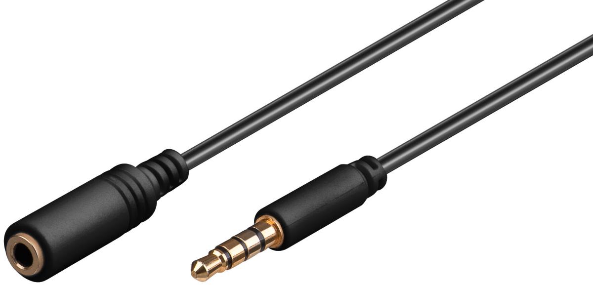 Cordon audio jack 3.5mm male 4 poles/jack 3.5mm femelle 4 poles contacts dores l=5m