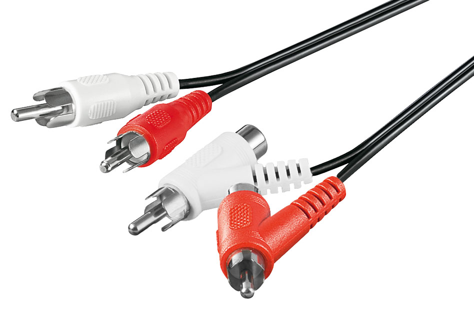 Cordon audio-vidéo 2 x rca mâle / 2 x rca mâle - femelle l=1.50m