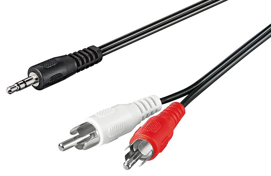 Cordon audio-vidéo jack mâle 3.5mm stéréo / 2 x rca mâle l=5m