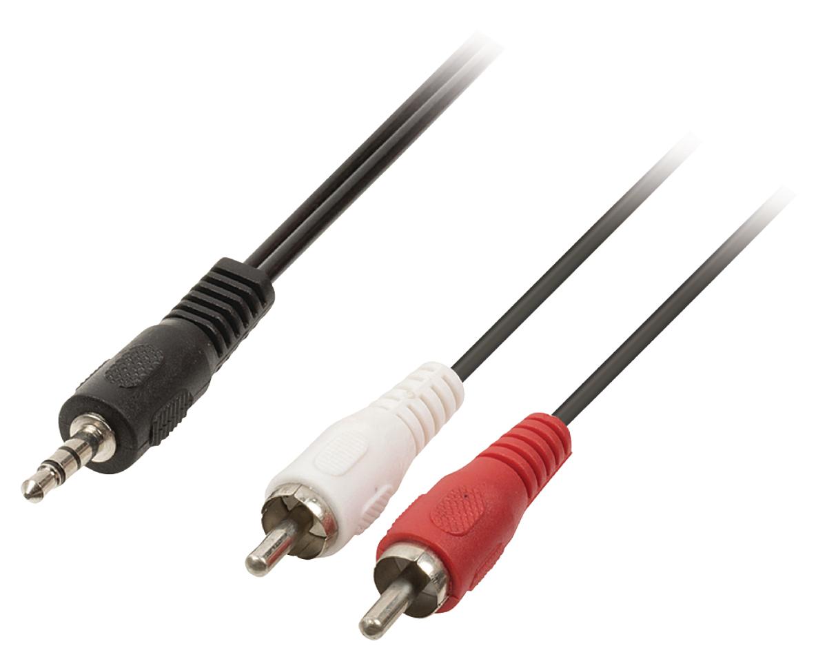 Cordon audio-vidéo jack mâle 3.5mm stéréo / 2 x rca mâle l=5m