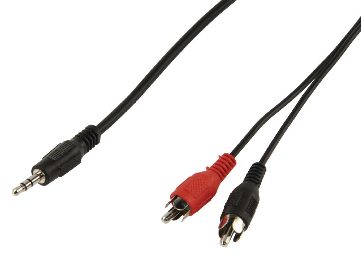 Cordon audio-vidéo jack mâle 3.5mm stéréo / 2 x rca mâle l=5m