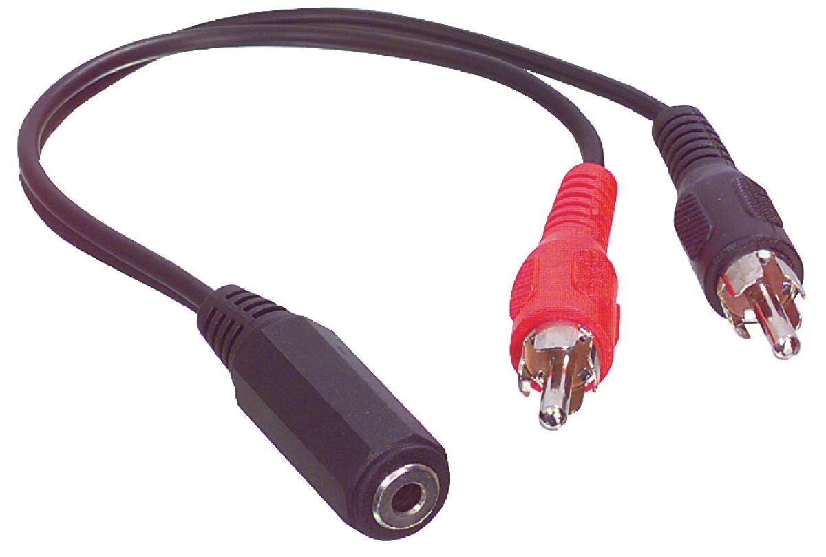 Cordon audio-vidéo jack femelle 3.5mm stéréo / 2 x rca mâle l=0.20m