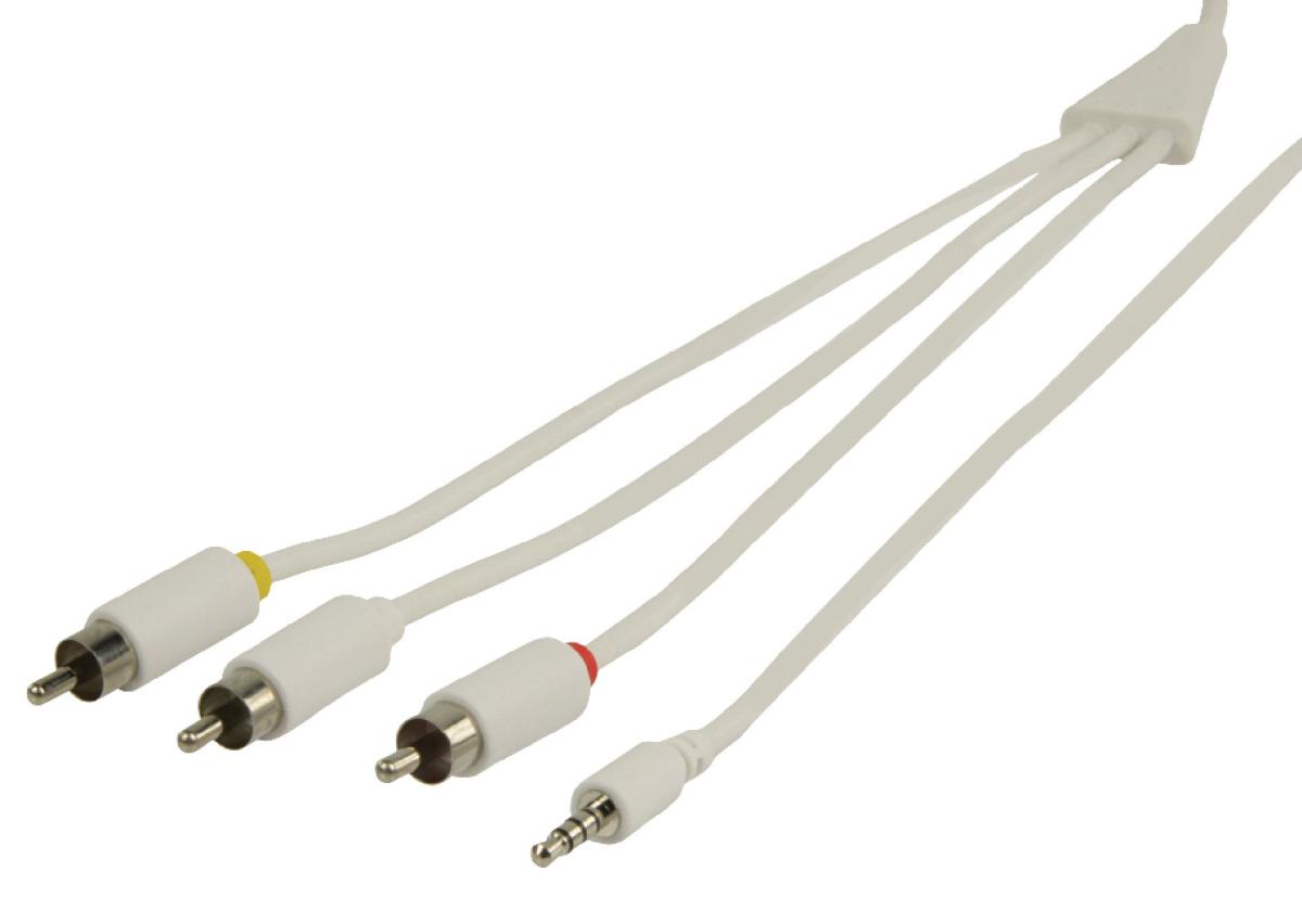 Cordon audio-vidéo jack mâle 3.5mm 4 poles  / 3 x rca mâle l=1.50m pour ipod / iphone ...