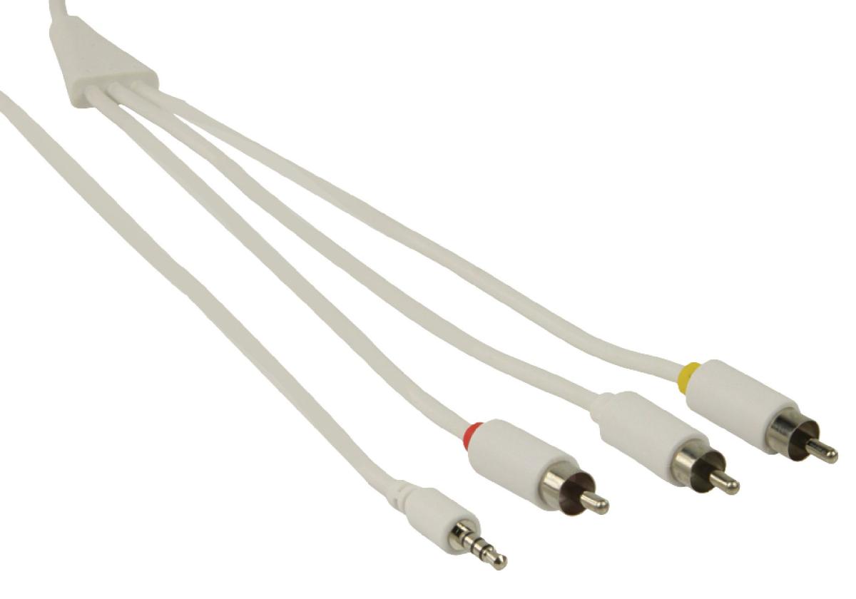 Cordon audio-vidéo jack mâle 3.5mm 4 poles  / 3 x rca mâle l=1.50m pour ipod / iphone ...
