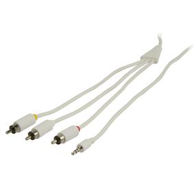 Cordon audio-vidéo jack mâle 3.5mm 4 poles  / 3 x rca mâle l=1.50m pour ipod / iphone ...