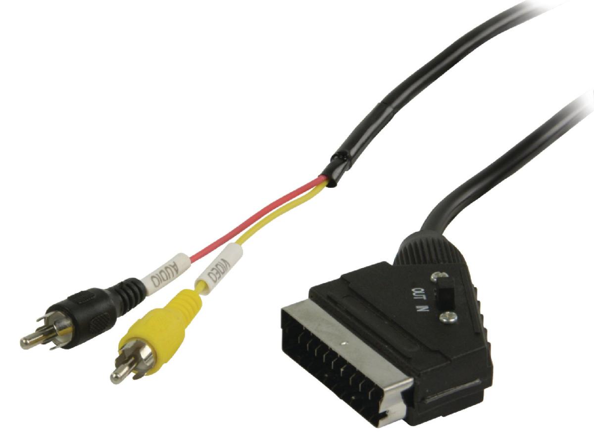 Cordon télévision péritel mâle + switch / rca mâle x2 l=2.00m