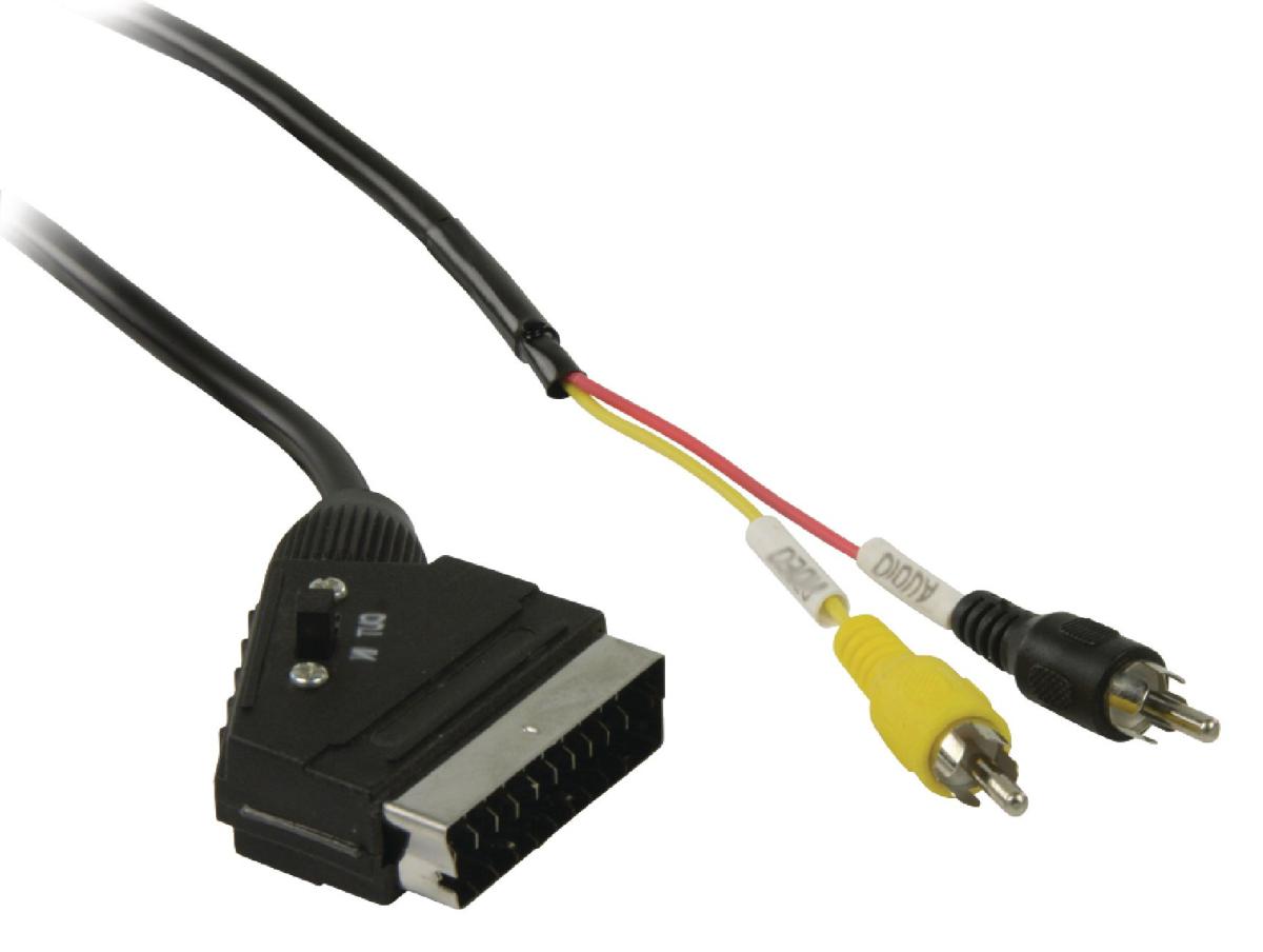 Cordon télévision péritel mâle + switch / rca mâle x2 l=2.00m
