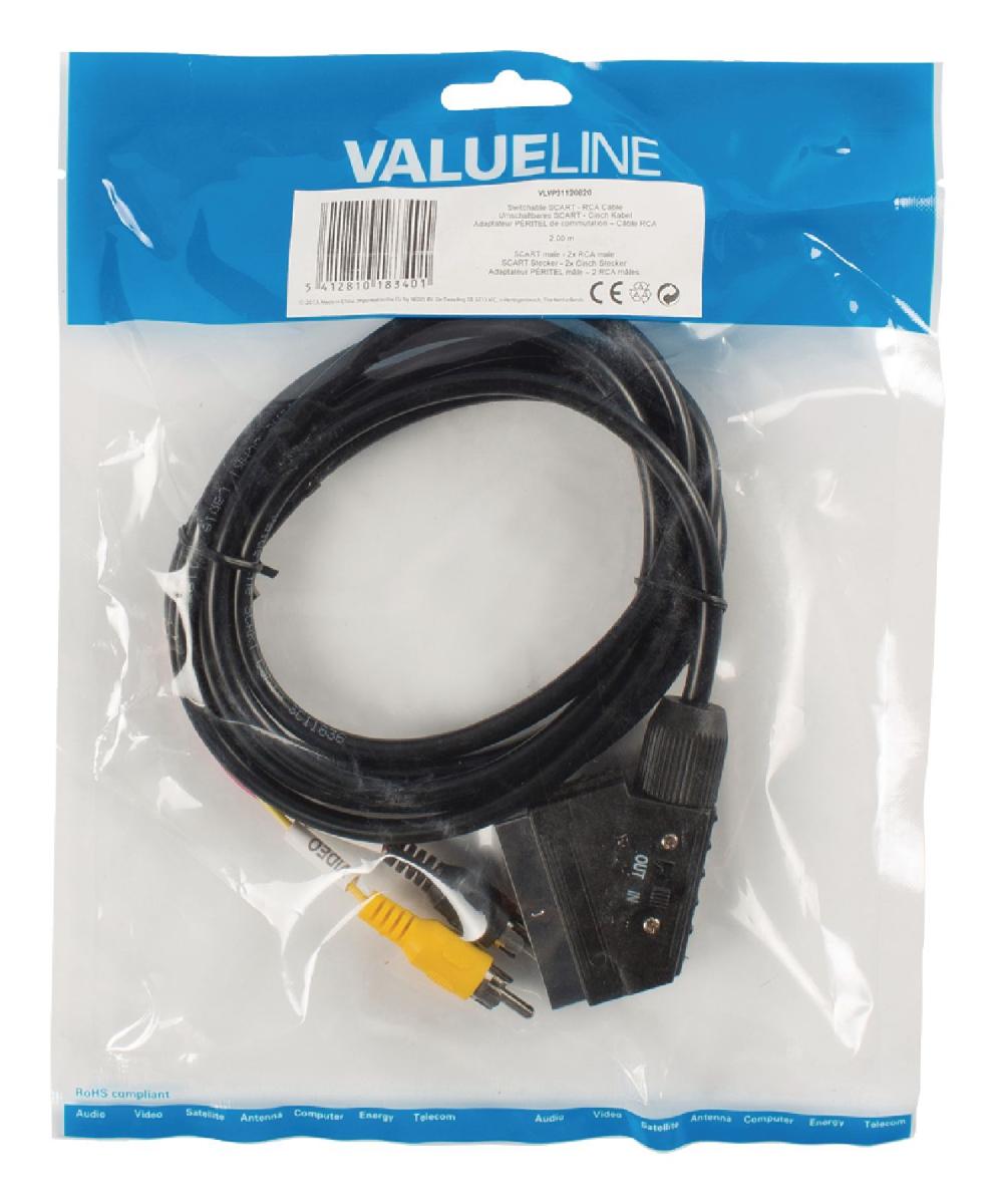 Cordon télévision péritel mâle + switch / rca mâle x2 l=2.00m