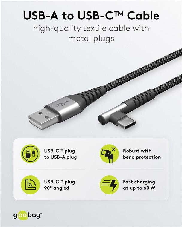 Câble haut de gamme usb type-c / 1.00 m / 480 mbps / coude / nylon tressé aluminium