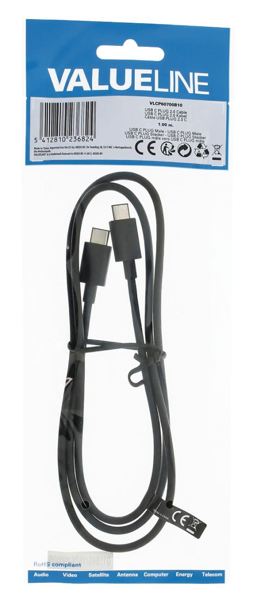 Cordon informatique usb 2.0 usb- c male / usb-c male l=1m