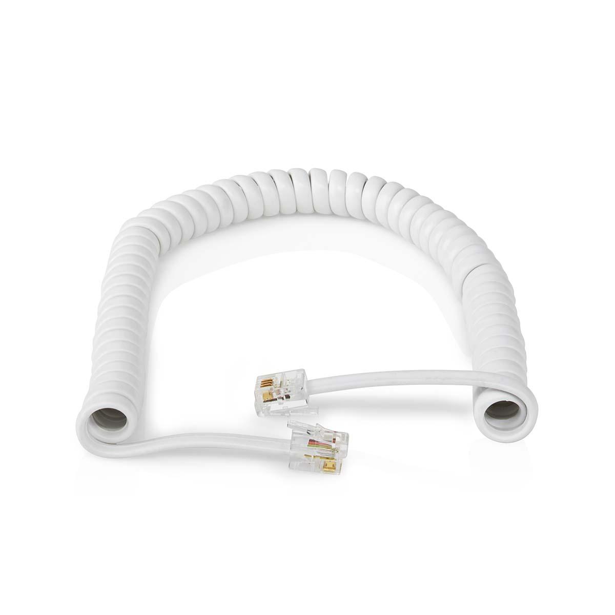 Cordon téléphone rj10 mâle (4p/4 c) / rj10 mâle (4p/4 c) l=2m spirale blanc
