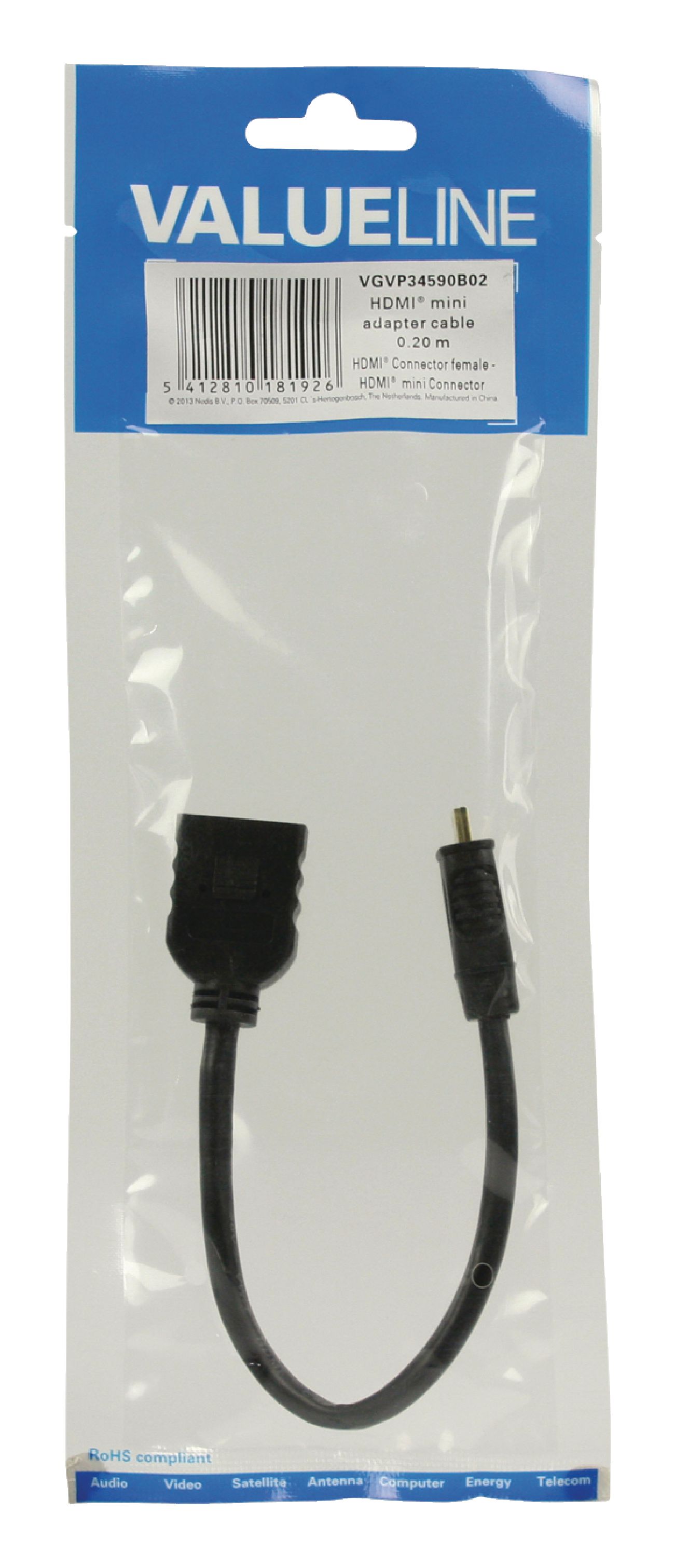 Cordon informatique mini-hdmi male / hdmi a femelle l= 0.20m