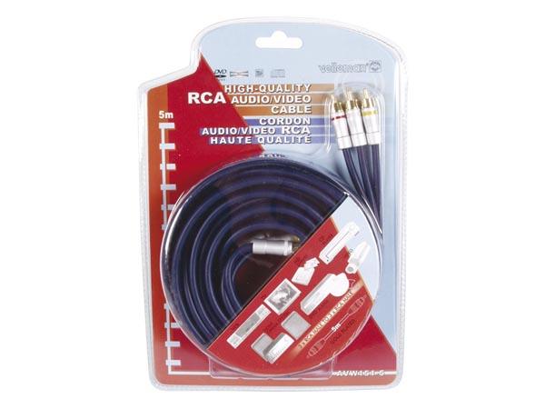 Cordon audio-vidéo haut de gamme 3 x rca mâle / 3 x rca mâle l=10m
