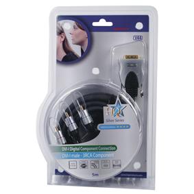 Cordon informatique haut de gamme dvi-i 24 + 5 mâle/ 3 x rca mâle composite l=5m