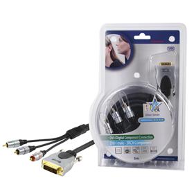 Cordon informatique haut de gamme dvi-i 24 + 5 mâle/ 3 x rca mâle composite l=5m