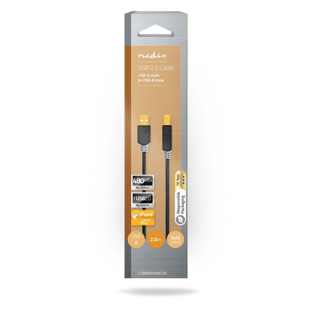 2.0 | usb-a  | usb-b  | 480 mbps | plaqué or | 2.00 m