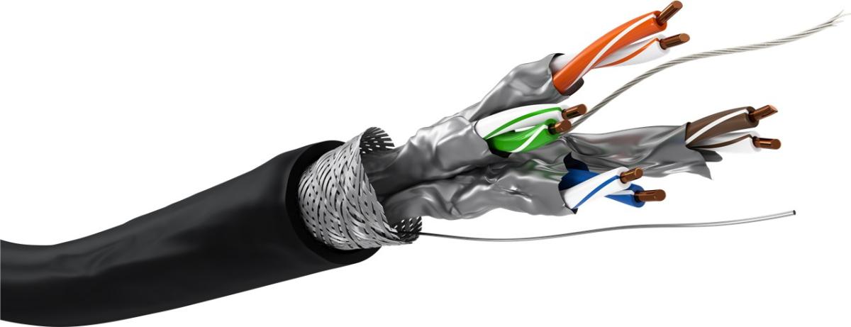 Cable réseau cat6a s/ftp (double blindage) 10/100/1000 mbps (pimf) pour l'exterieur (vendu au metre)